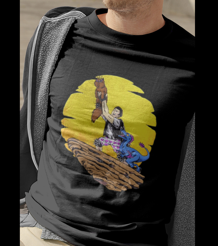 Randy Marsh Holding Cat With Blue Dinosaur Scene T-Shirt
