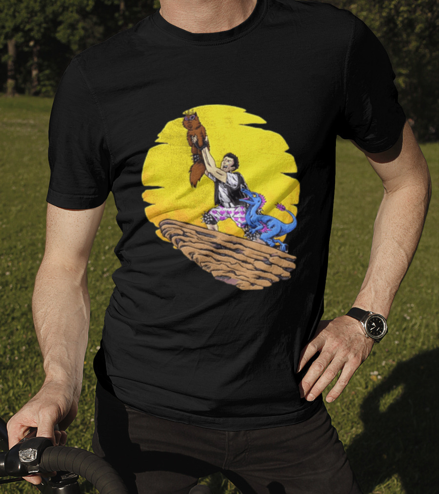 Randy Marsh Holding Cat With Blue Dinosaur Scene T-Shirt