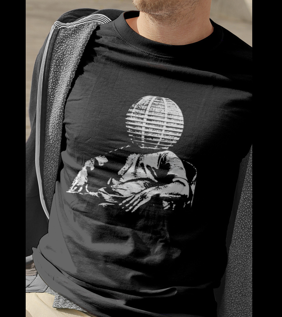 Sure, Here's A New Title For The : "Surreal Distressed Globe Head Sitting Figure T-Shirt