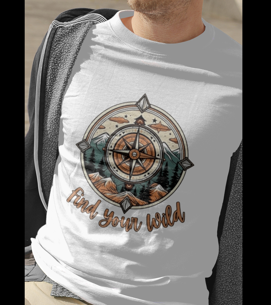 Find Your Wild Compass Mountain Adventure Nature Exploration T-Shirt
