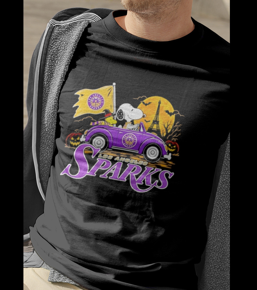 Snoopy Woodstock Los Angeles Sparks Halloween Pumpkin Car Adventure T-Shirt