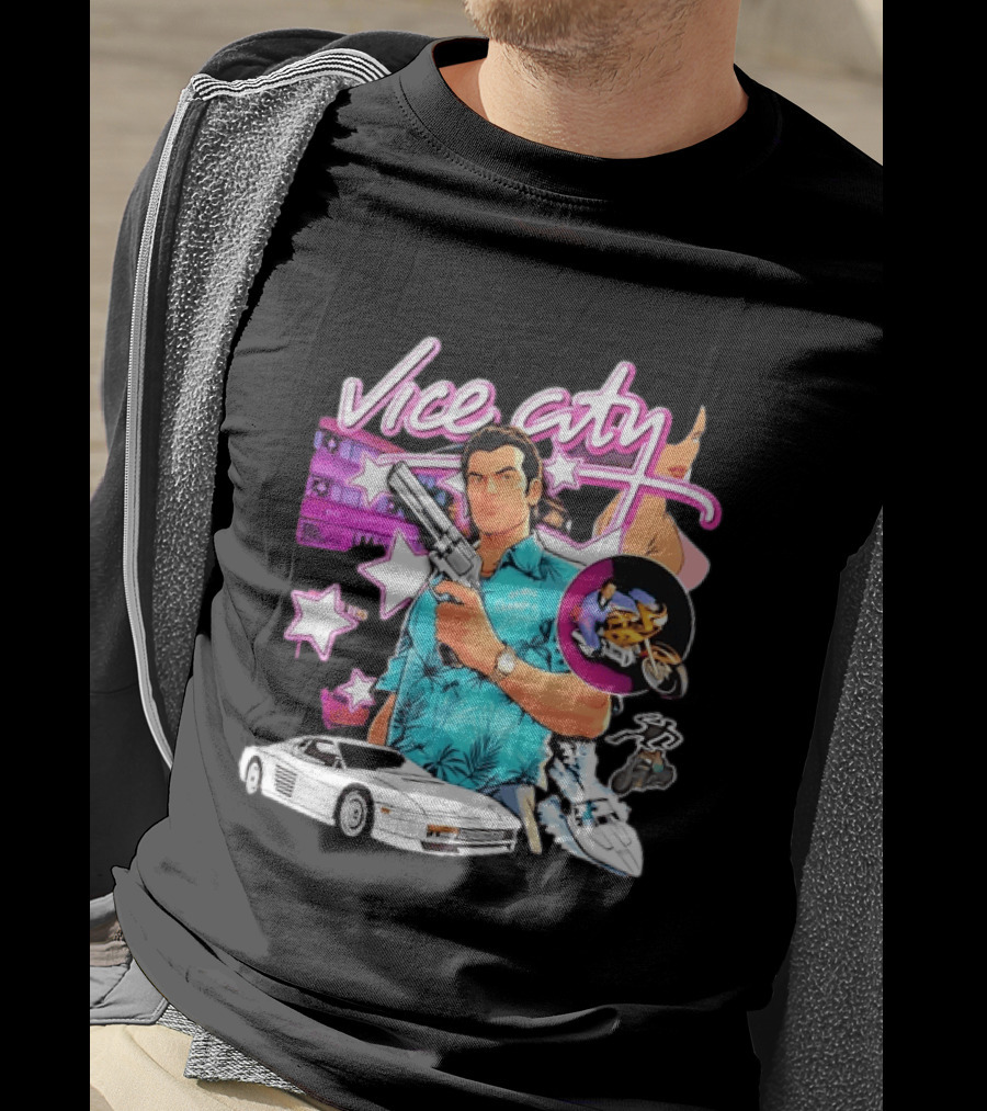 Grand Theft Auto Vice City Tommy Vercetti Retro Neon Style Gaming T-Shirt