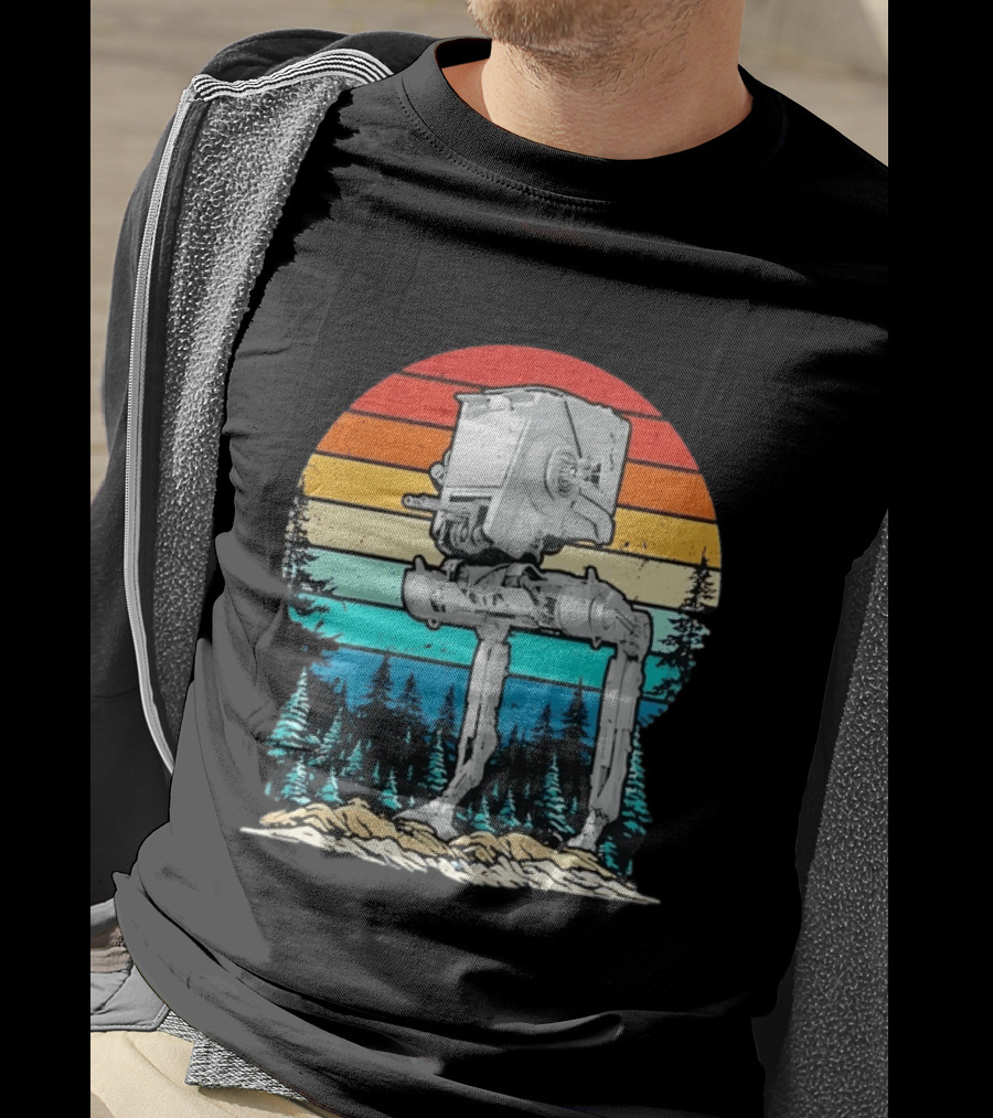 Star Wars AT ST Walker Retro Sunset And Pine Forest Scene T-Shirt