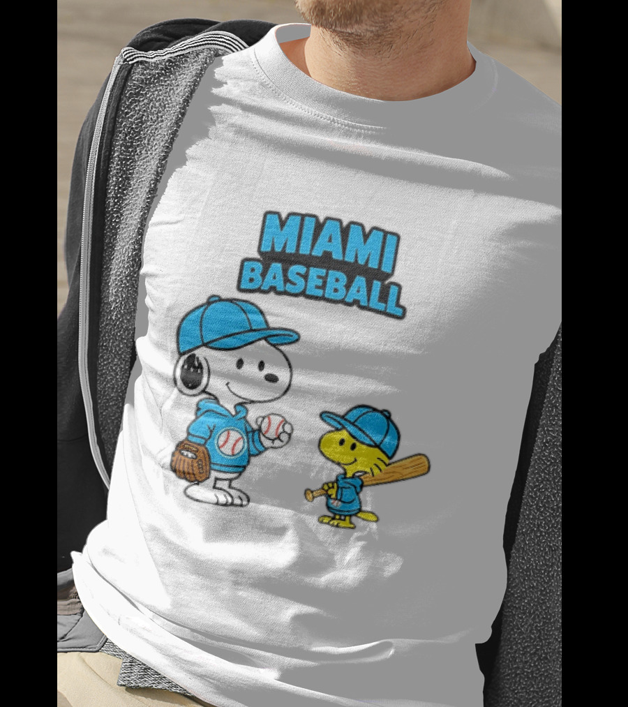 Snoopy Woodstock Miami Baseball Peanuts Cartoon MLB T-Shirt