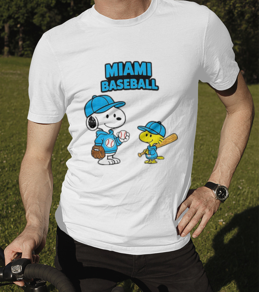 Snoopy Woodstock Miami Baseball Peanuts Cartoon MLB T-Shirt