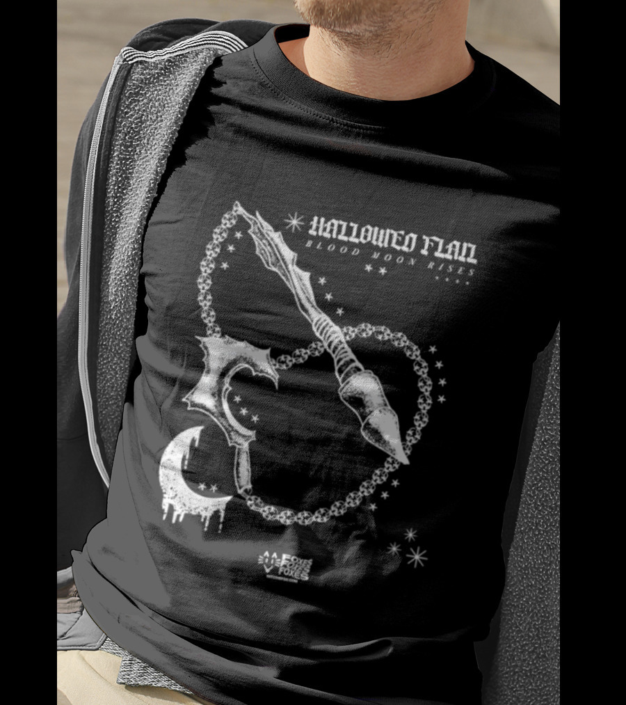 Hallowed Flan Blood Moon Rises Gothic Dark Fantasy Dripping Crescent Stars T-Shirt