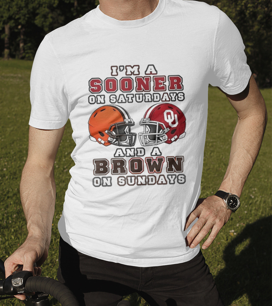 I'm A Sooner On Saturdays And A Brown On Sundays Football Helmets T-Shirt