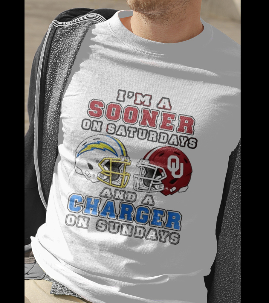 I'm A Sooner On Saturdays And A Charger On Sundays Football Helmets T-Shirt