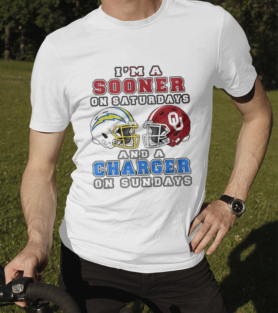 I'm A Sooner On Saturdays And A Charger On Sundays Football Helmets T-Shirt