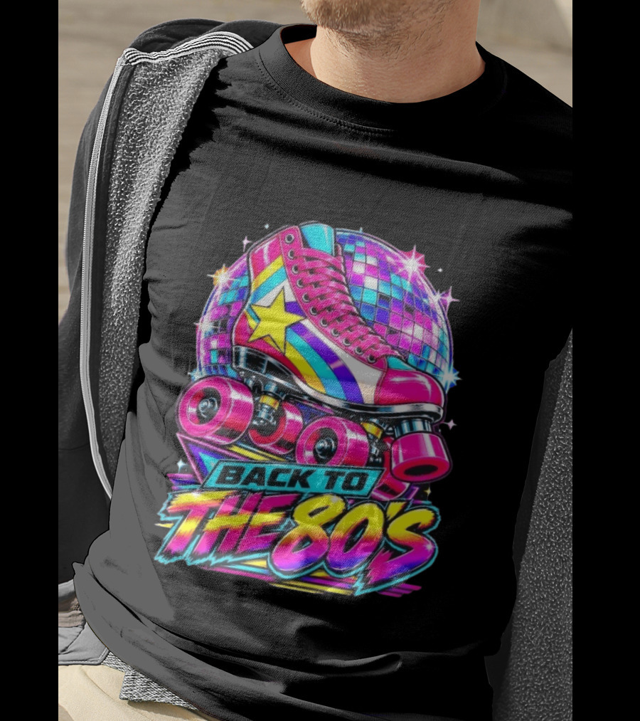 Back To The 80's Roller Skate Disco Vibrant Retro Starburst T-Shirt
