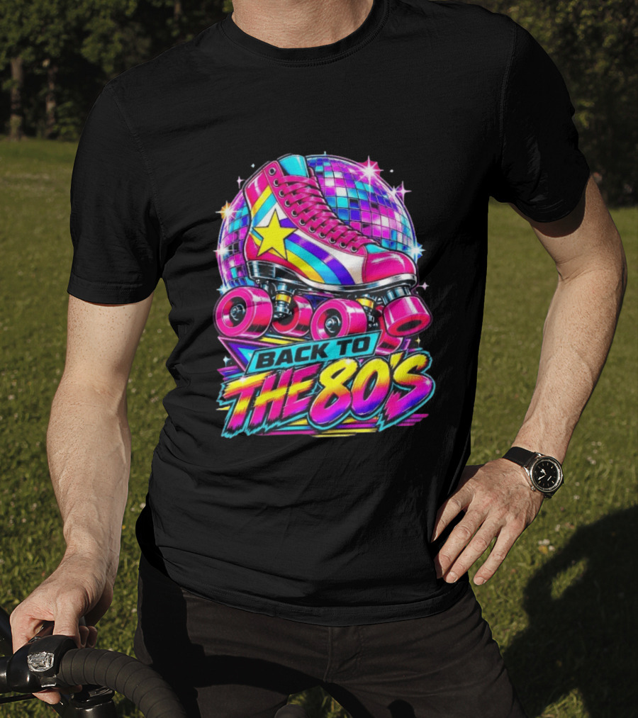 Back To The 80's Roller Skate Disco Vibrant Retro Starburst T-Shirt