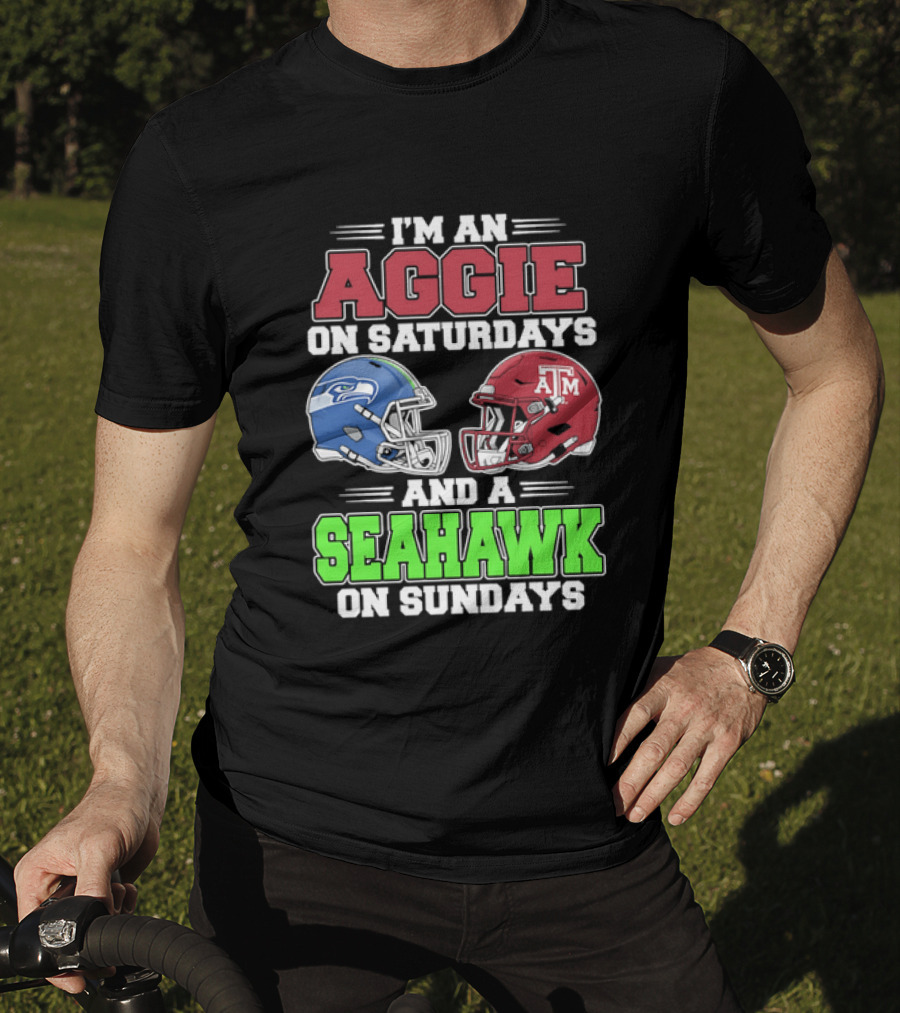 I'm An Aggie On Saturdays And A Seahawk On Sundays Football Helmets T-Shirt