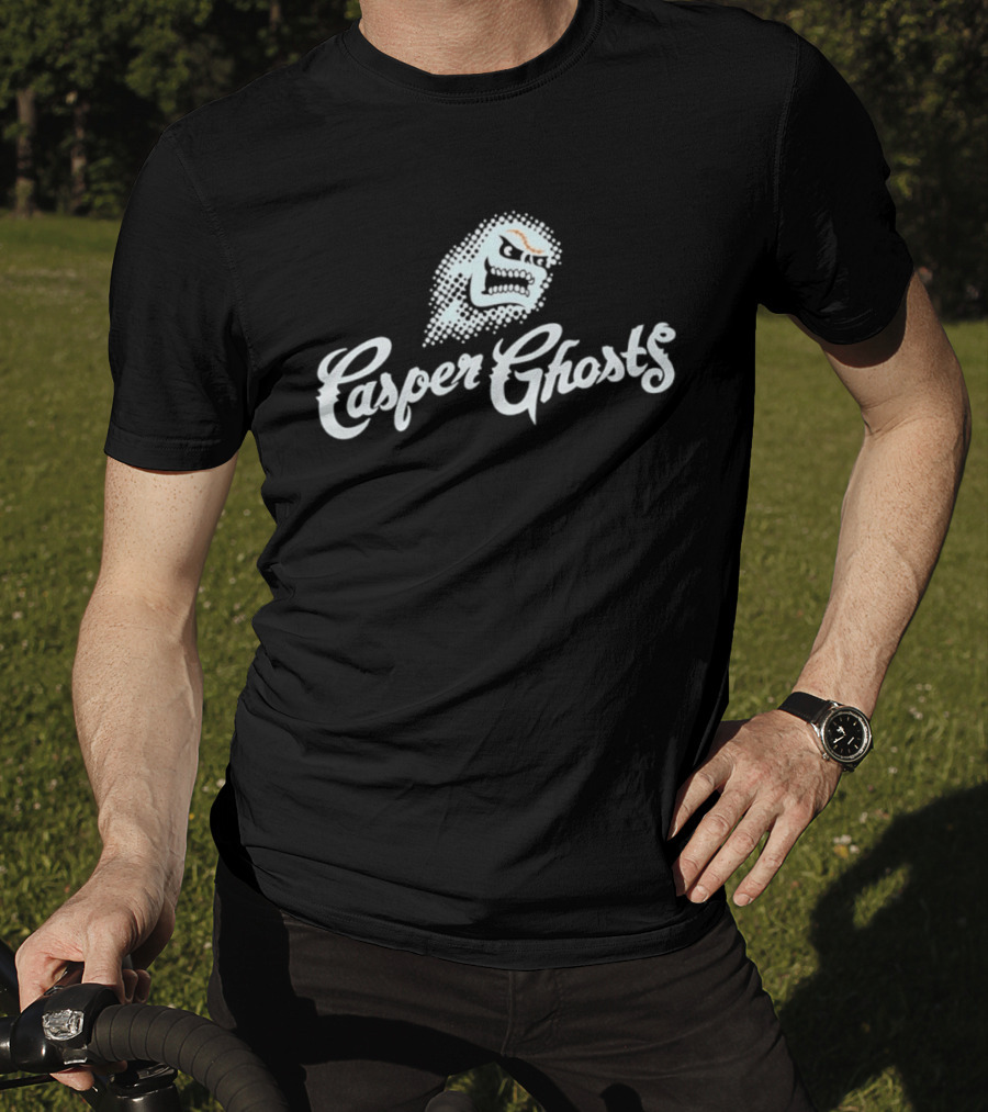 Casper Ghosts Minor League Baseball Team Spooky Logo With Mascot Head T-Shirt