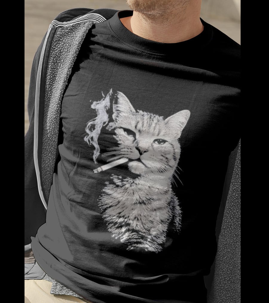 Tabby Cat Smoking Cigarette Animal T-Shirt