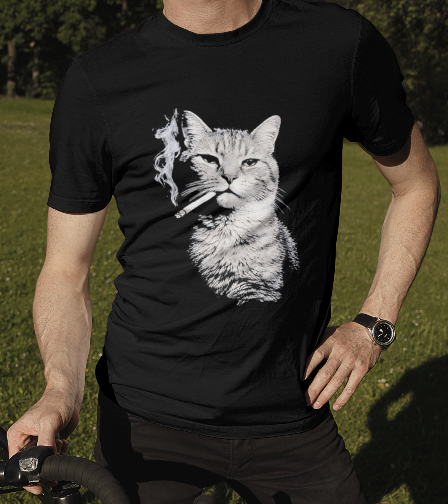 Tabby Cat Smoking Cigarette Animal T-Shirt