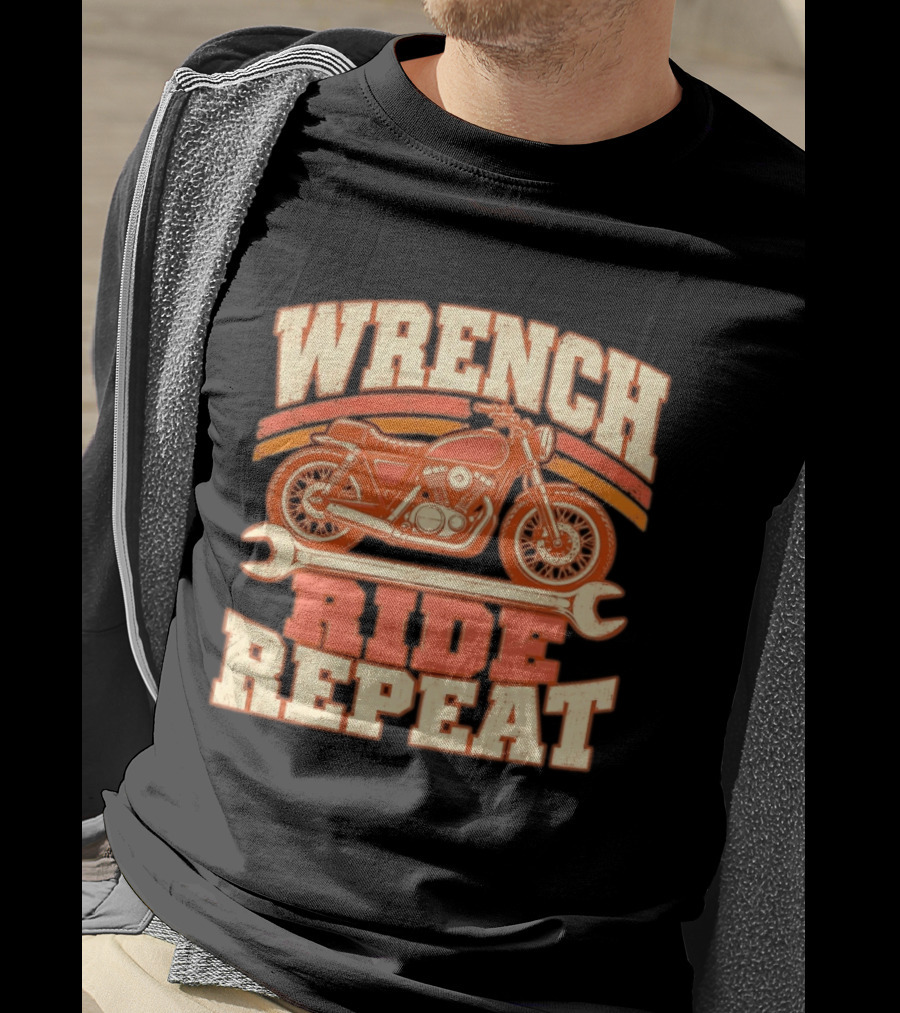 Wrench Ride Repeat Motorcycle Mechanic Distressed T-Shirt