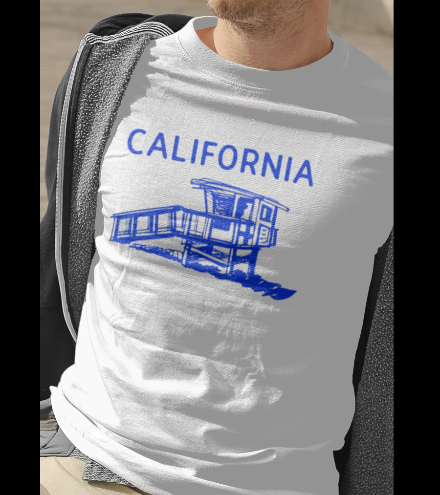 California Beach Sketch Lifeguard Tower T-Shirt