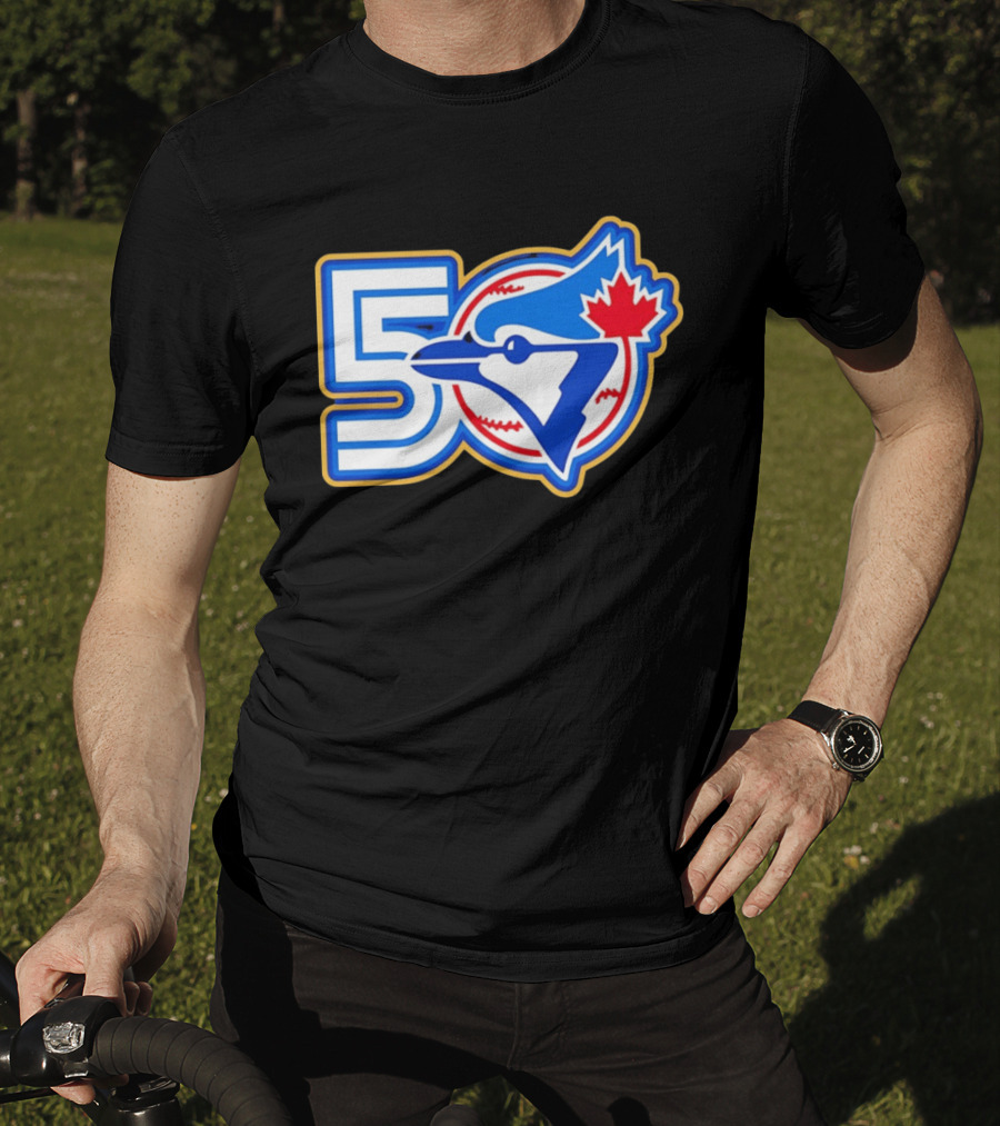 Toronto Blue Jays 50th Anniversary Logo With Maple Leaf And Baseball T-Shirt