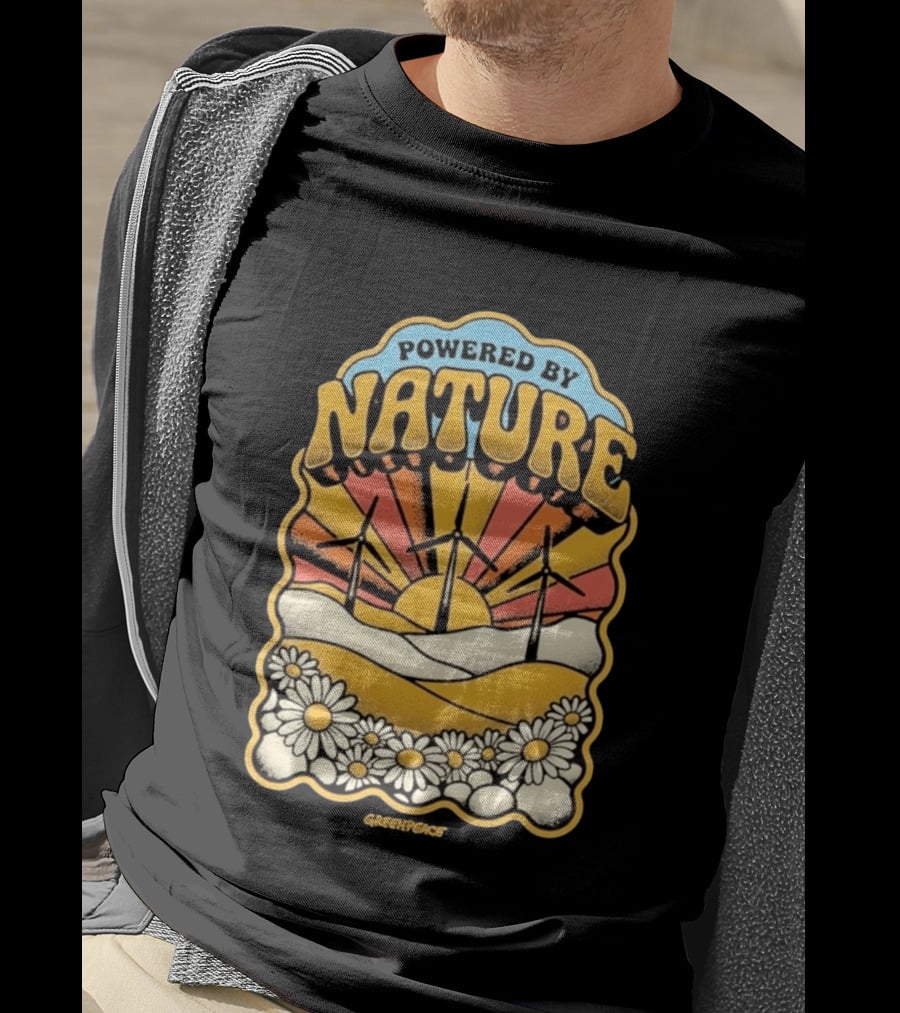 Powered By Nature Wind Turbines Sunflowers Greenpeace T-Shirt