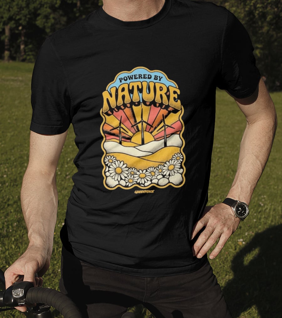 Powered By Nature Wind Turbines Sunflowers Greenpeace T-Shirt