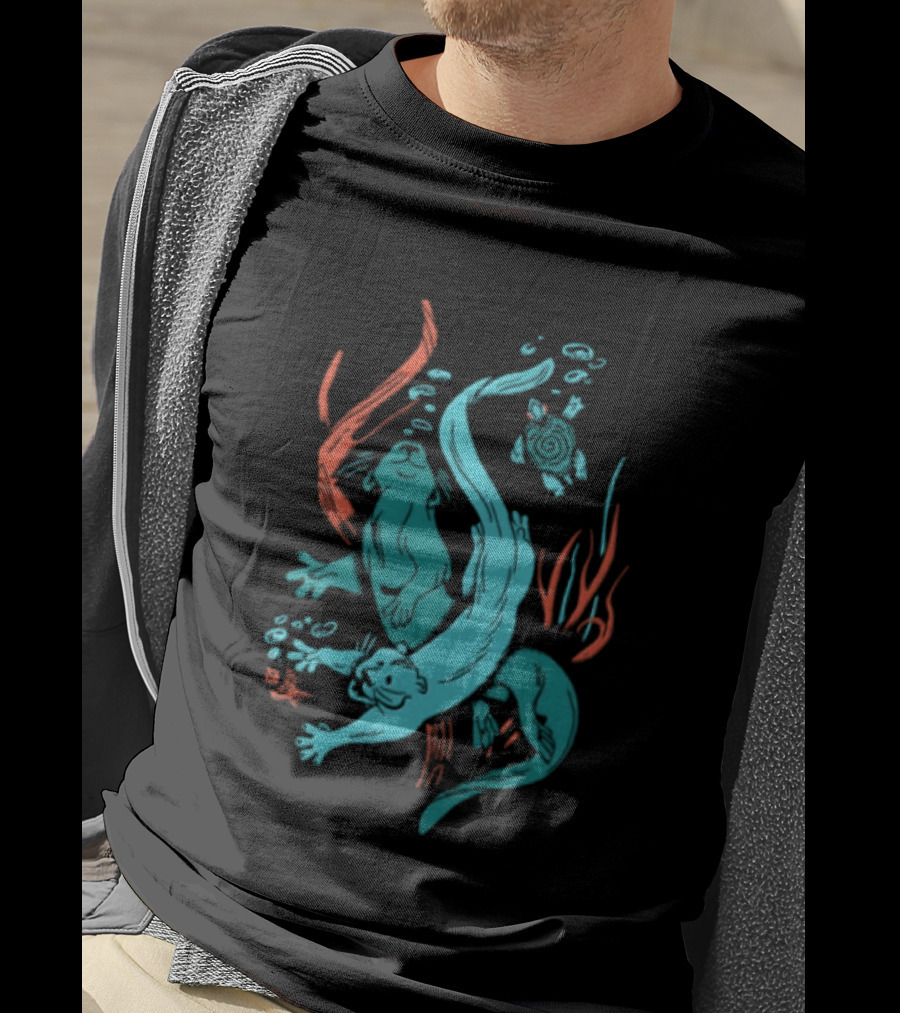 Two Otters Swimming Underwater With Turtle And Seaweed T-Shirt