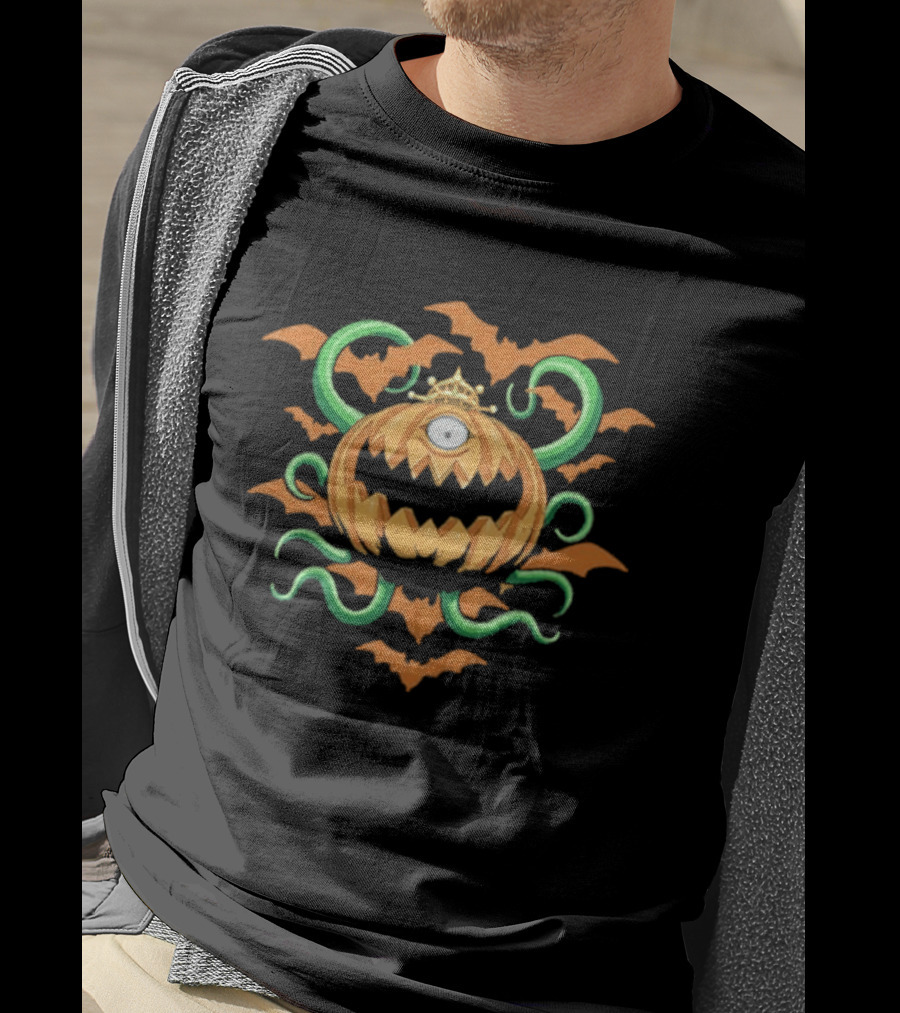 Pumpking The King Of Ghosts Halloween Jack O' Lantern Bat Wreath T-Shirt