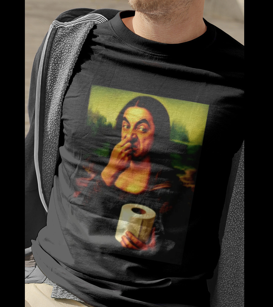 Rowan Atkinson Mona Lisa Nose Picking Toilet Roll Holding T-Shirt