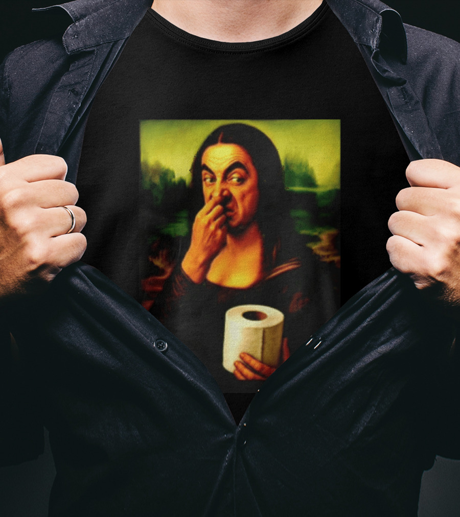 Rowan Atkinson Mona Lisa Nose Picking Toilet Roll Holding T-Shirt