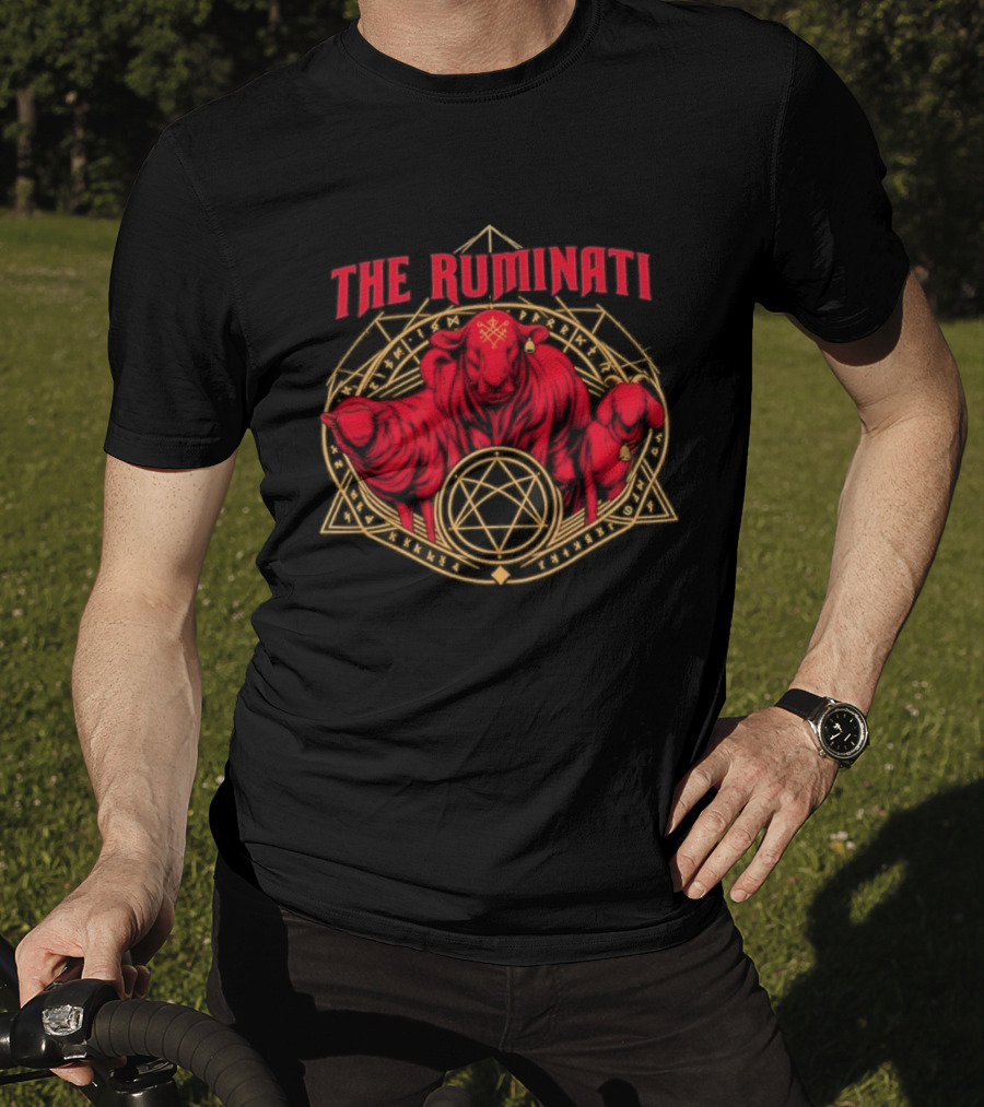 The Ruminati Occult Goat And Bull Pentagram Triangular Rune Symbolism T-Shirt