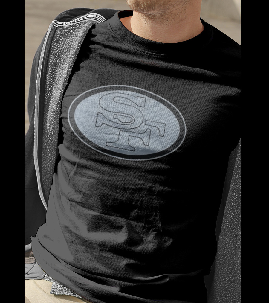 San Francisco 49ers SF Black Football Oval T-Shirt
