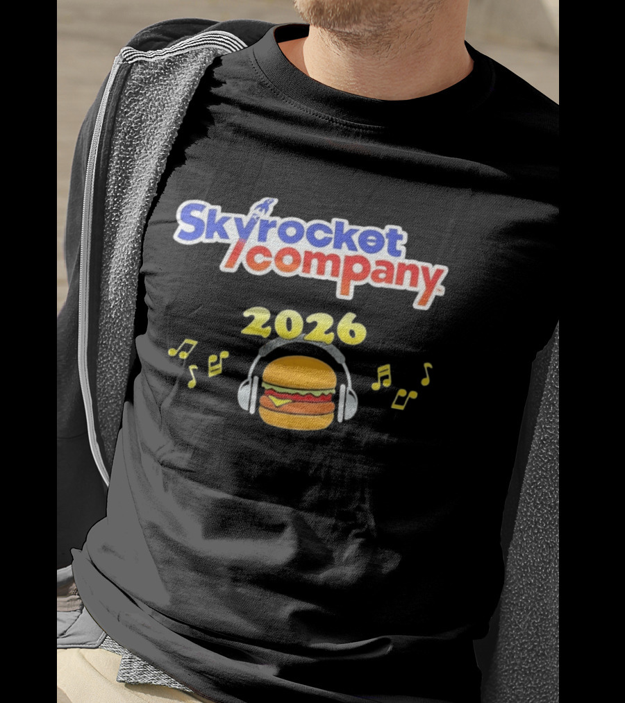 Skyrocket Company 2026 Burger Headphones Musical Notes T-Shirt