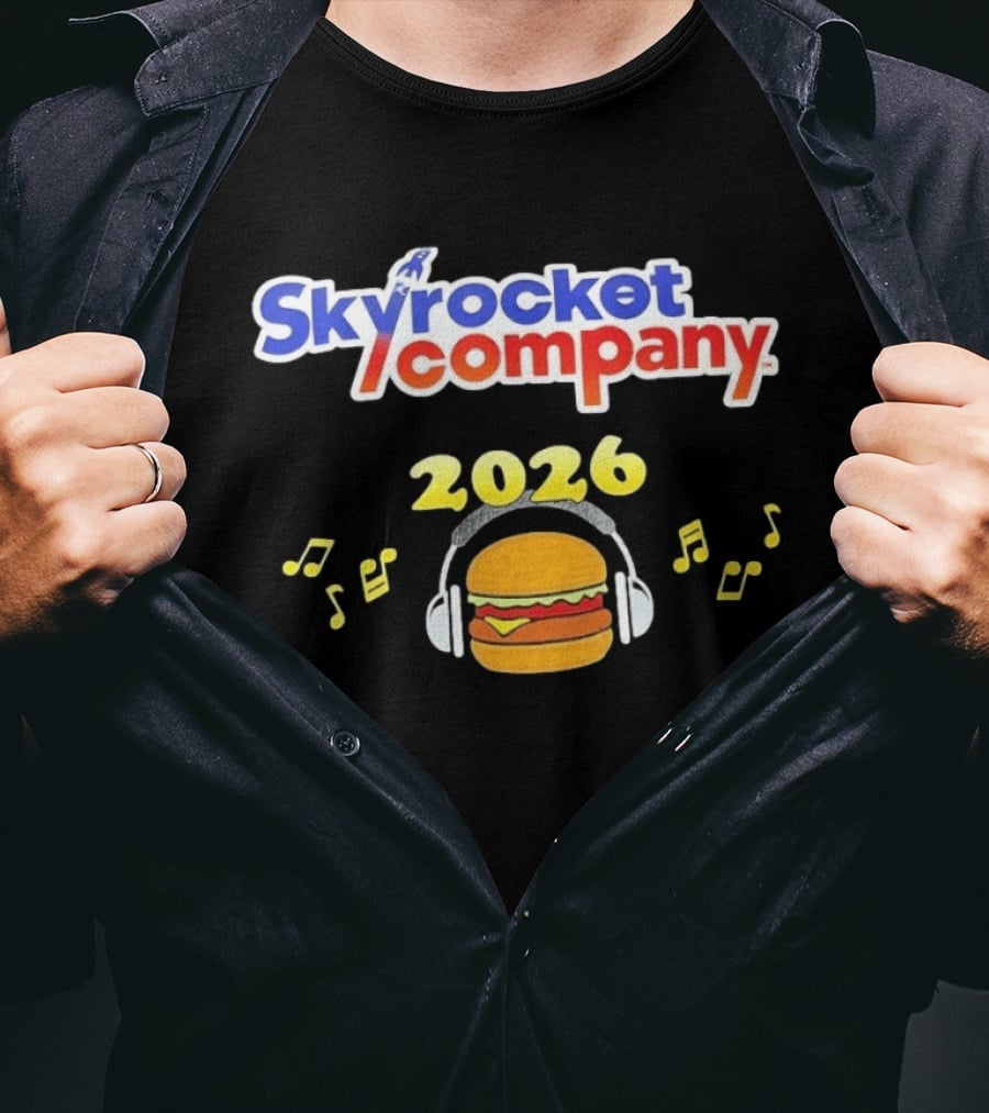Skyrocket Company 2026 Burger Headphones Musical Notes T-Shirt