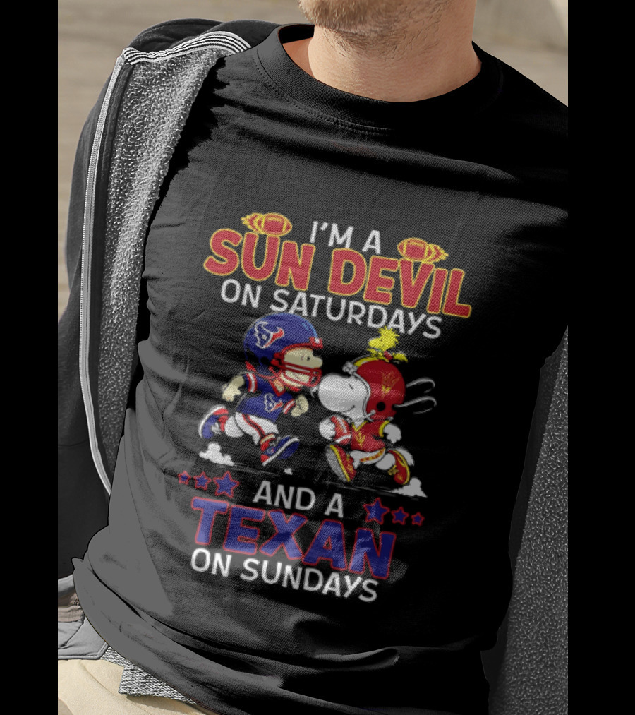 I'm A Sun Devil On Saturdays And A Texan On Sundays Snoopy Charlie Brown Football T-Shirt
