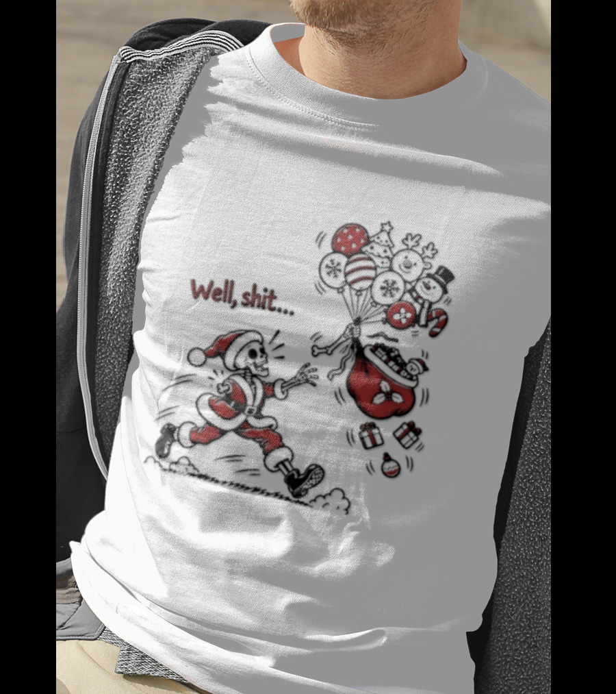 Skeleton Santa Well Shit Christmas Santa Chasing Sweets T-Shirt