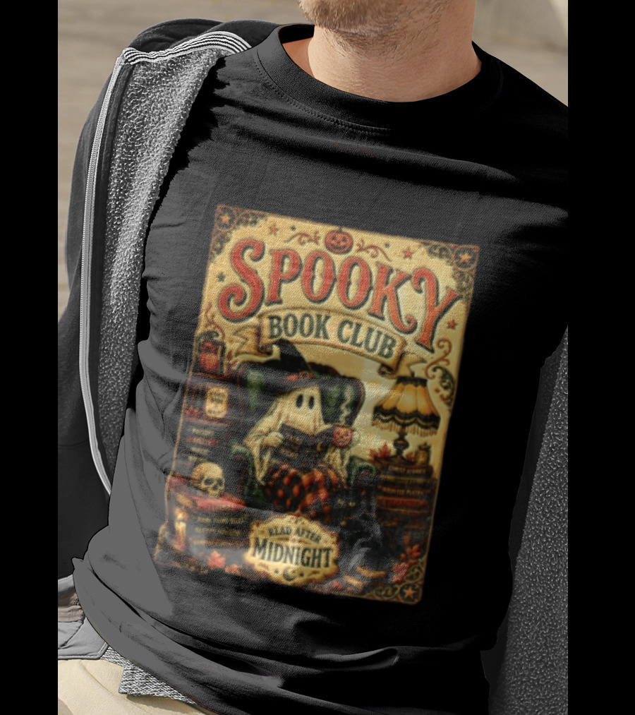 Spooky Book Club Ghost Reading Tales At Midnight Halloween T-Shirt