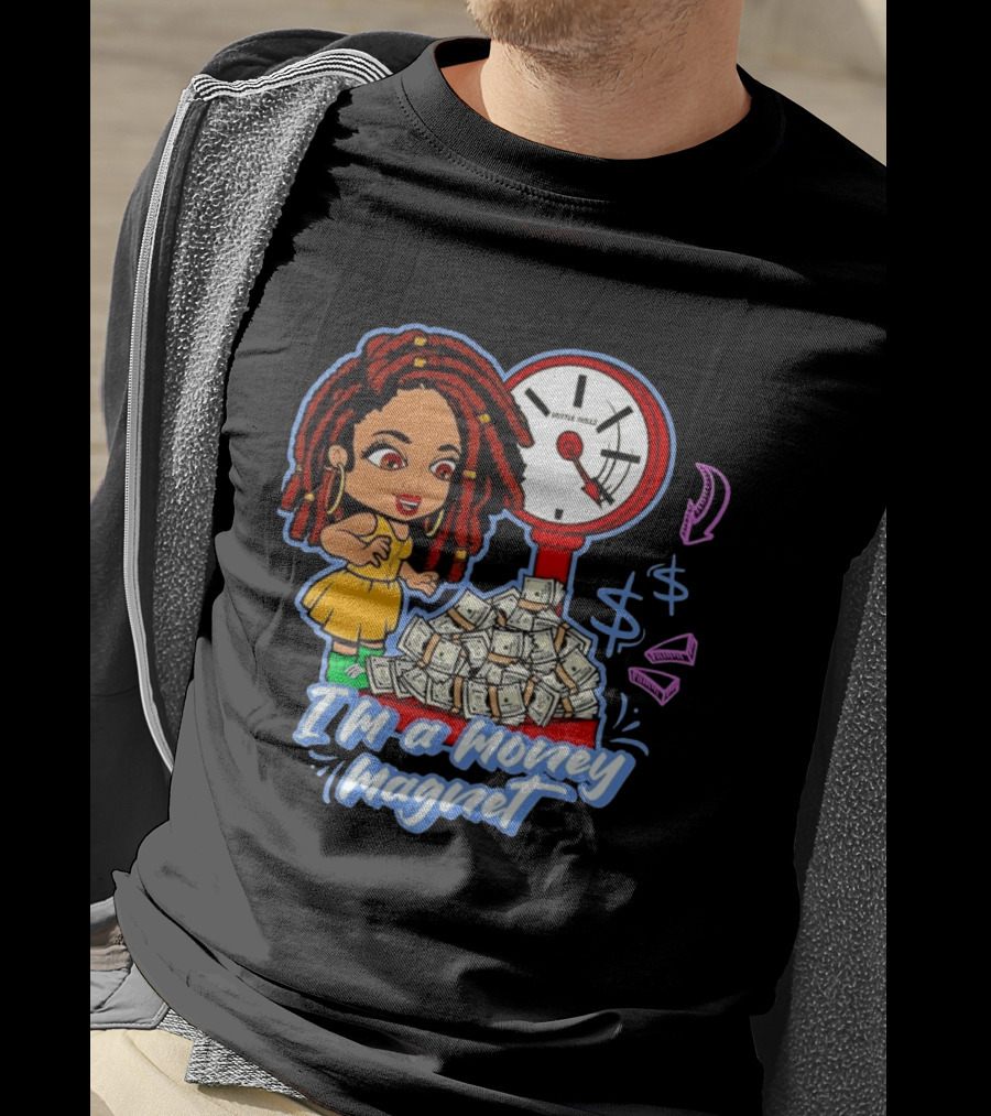 I'm A Money Magnet Hustle Skillz Wealth Mindset Cartoon Woman With Cash T-Shirt