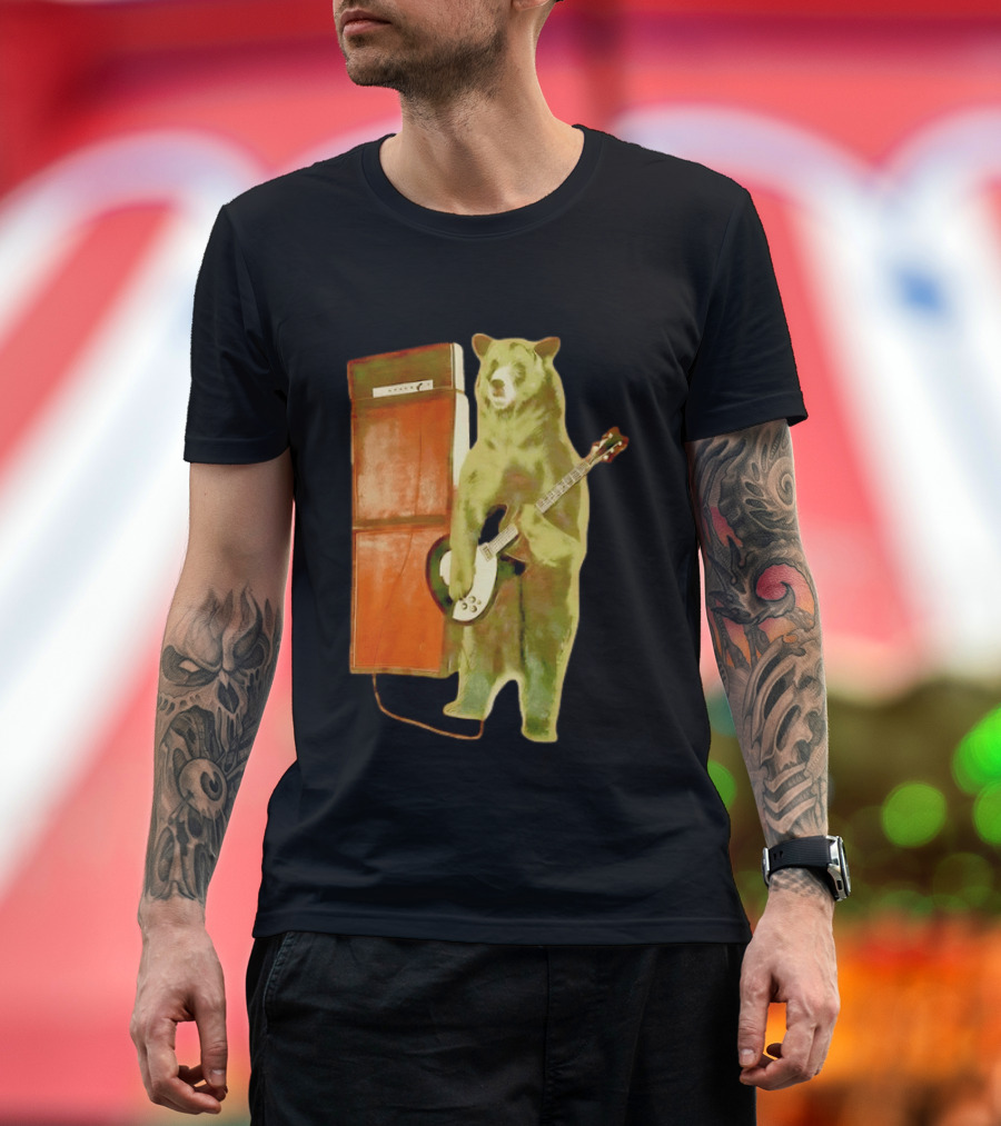 Bear Playing Electric Guitar With Amplifier Retro Vibe T-Shirt