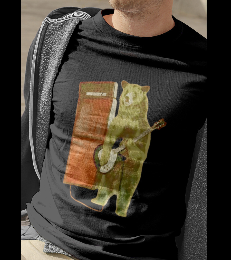 Bear Playing Electric Guitar With Amplifier Retro Vibe T-Shirt