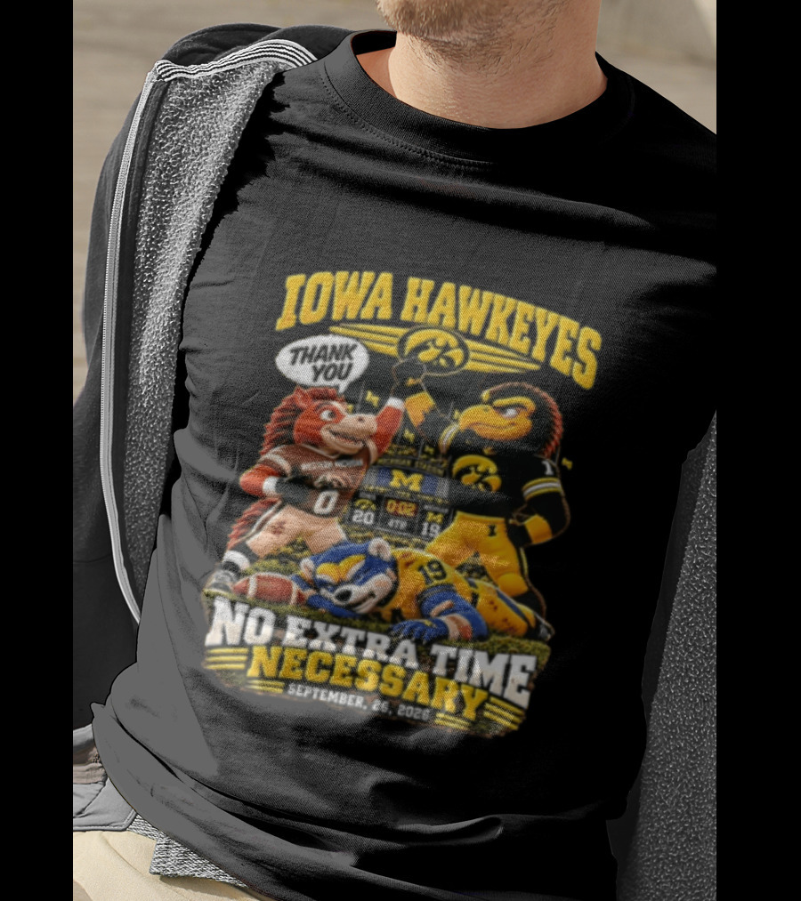 Iowa Hawkeyes Versus Western Michigan And Michigan State Mascots No Extra Time Necessary September 26 2026 T-Shirt