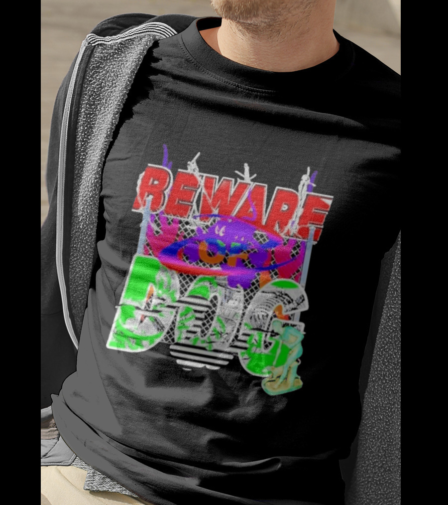 Beware Of Dog Streetwear Urban Graffiti Chain Link Fence T-Shirt