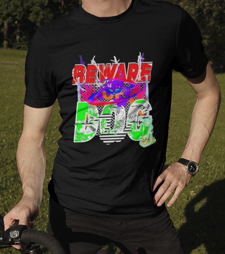 Beware Of Dog Streetwear Urban Graffiti Chain Link Fence T-Shirt