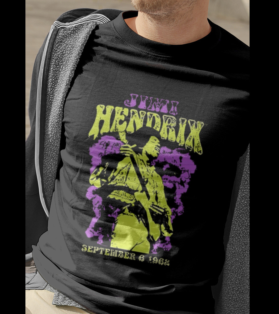 Jimi Hendrix September 6 1968 Concert Rock Legend Iconic Purple Yellow T-Shirt