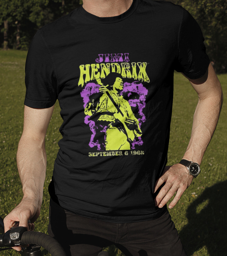Jimi Hendrix September 6 1968 Concert Rock Legend Iconic Purple Yellow T-Shirt