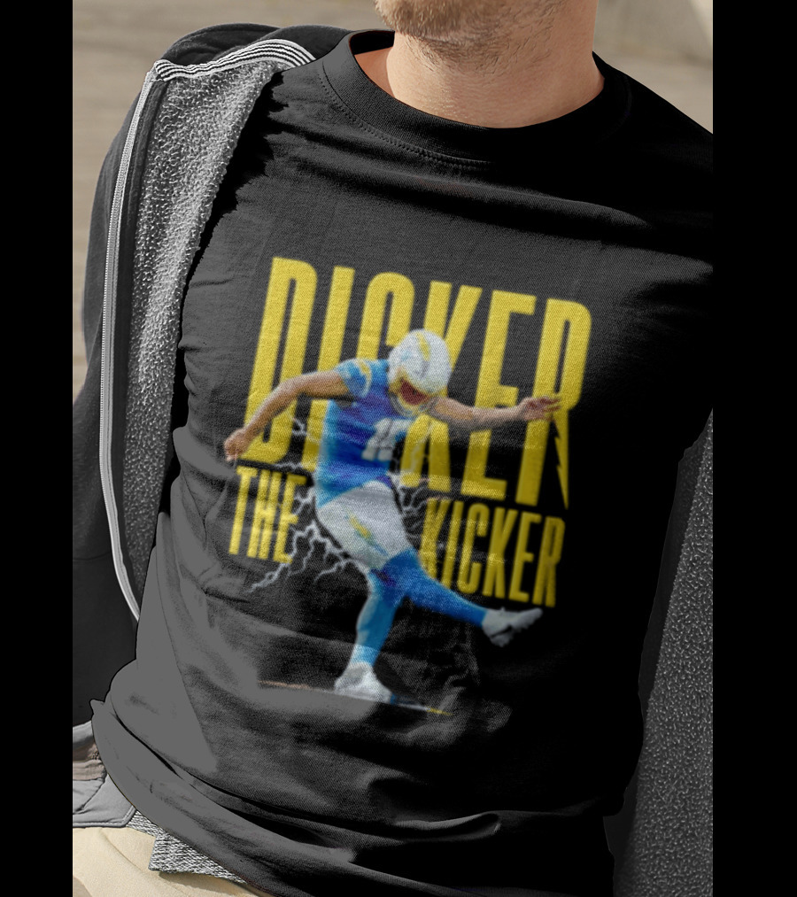Cameron Dicker The Kicker Football Action Blue And Yellow T-Shirt