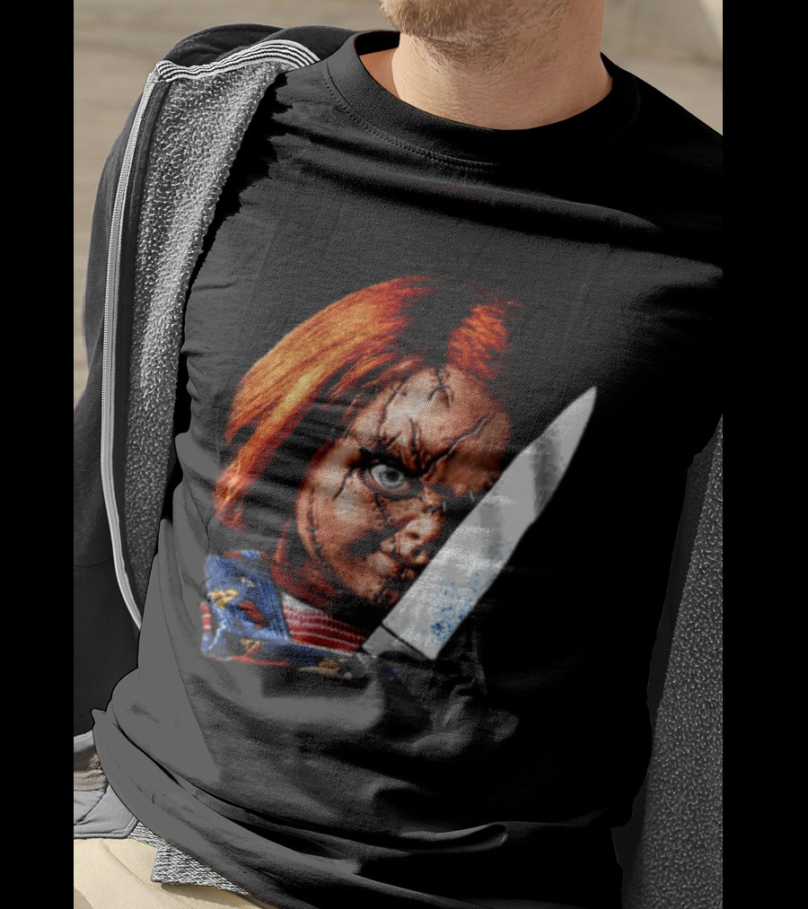 Chucky Child's Play Stitched Doll Knife Horror Movie Character 2 Sided T-Shirt