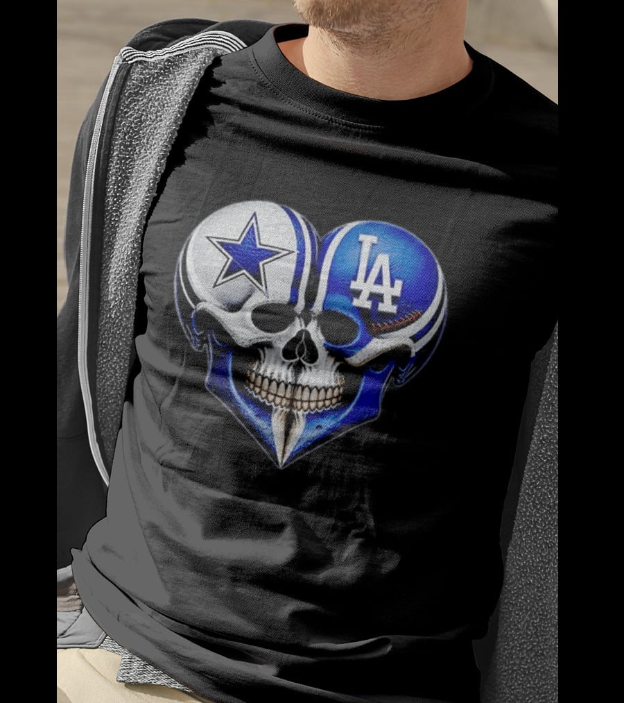 Dallas Cowboys Los Angeles Dodgers Heart Skull T-Shirt