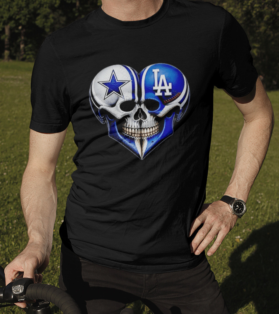 Dallas Cowboys Los Angeles Dodgers Heart Skull T-Shirt