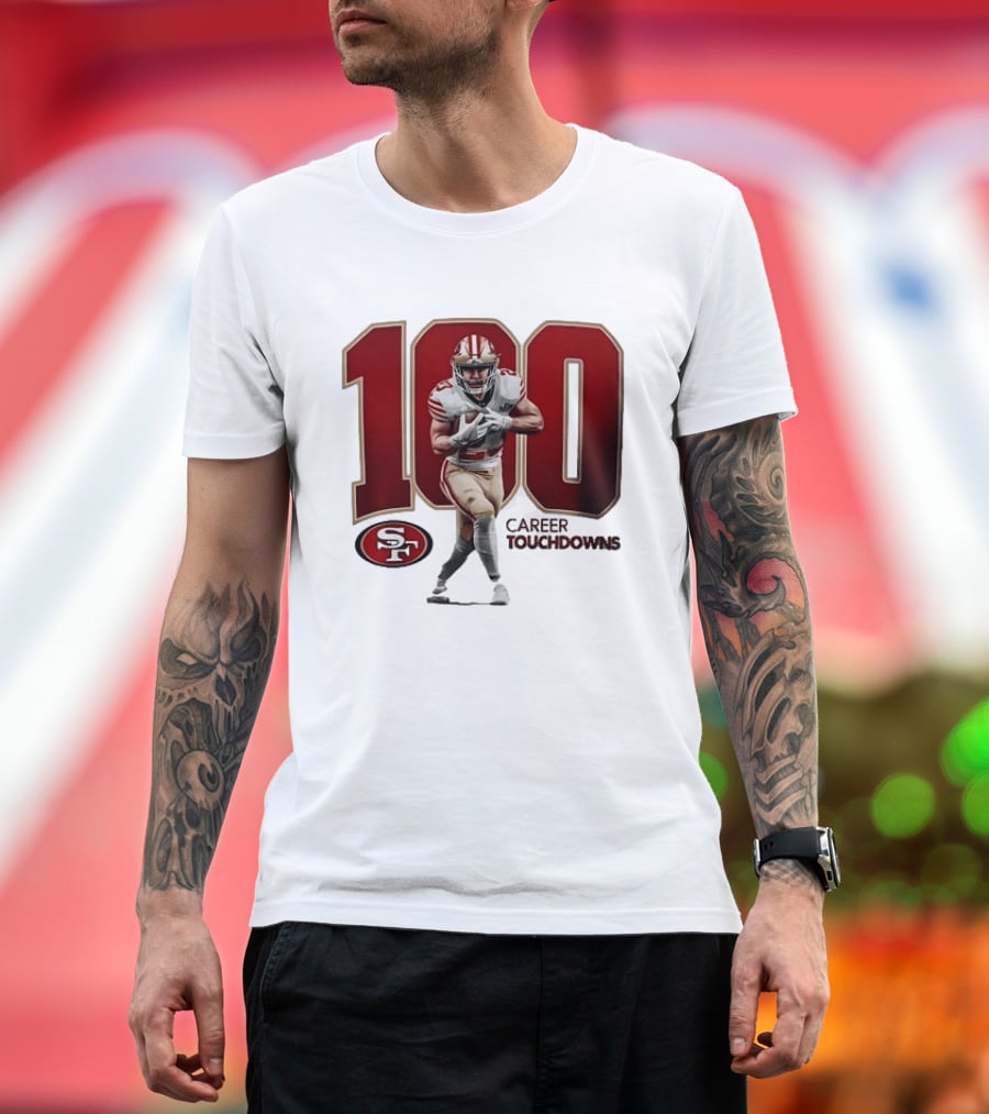 Christian McCaffrey 49ers 100 Career Touchdowns T-Shirt