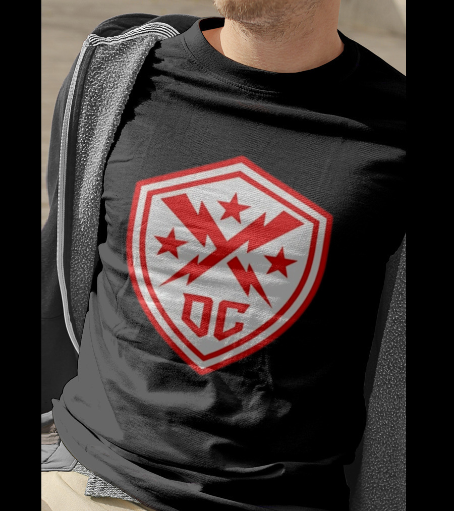 DC Shield Lightning Bolts Stars Emblem Red White T-Shirt