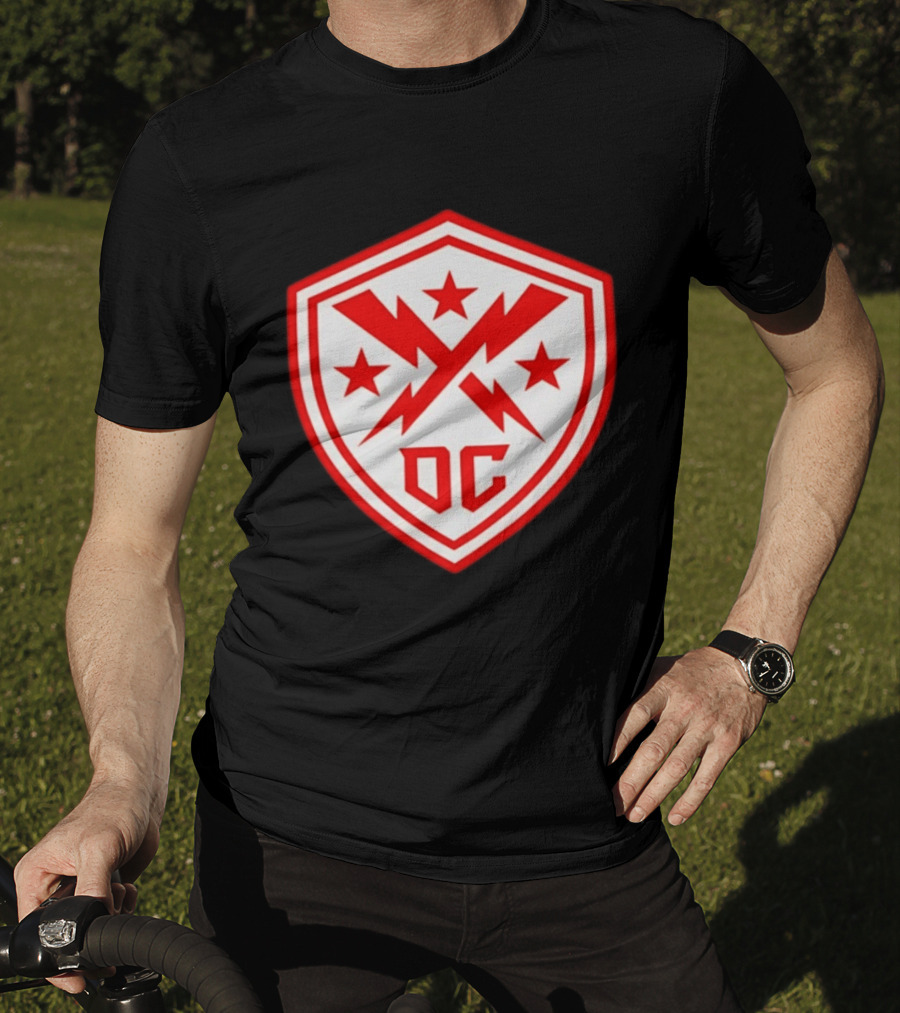 DC Shield Lightning Bolts Stars Emblem Red White T-Shirt